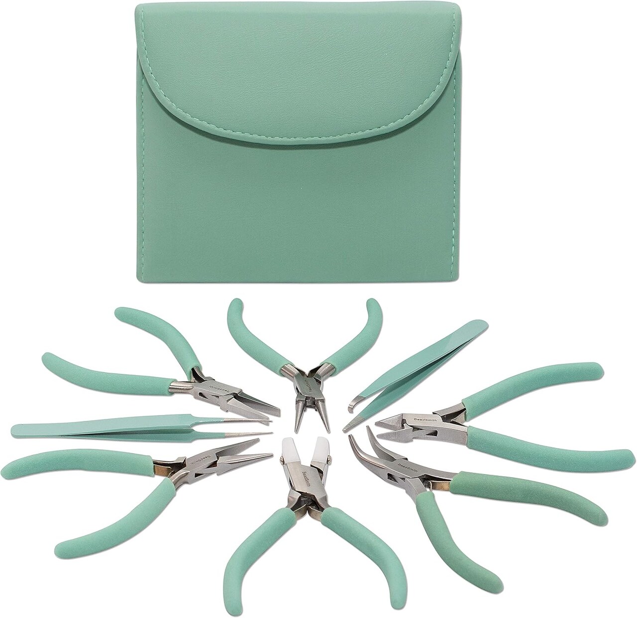 The Beadsmith Fashion Color Pliers – Slimline Color-Coordinated Tools – Matching Clutch in Beige – Jewelry Making Supply Kit to Create Necklaces, Bracelets, Earrings & More